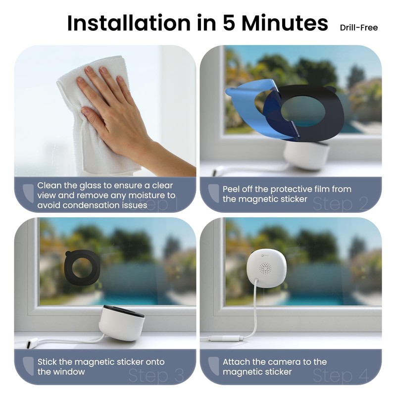 2 Pack 2K No Drill Window Security Cameras - WiFi Dome, Color Night Vision, 24/7 gallery