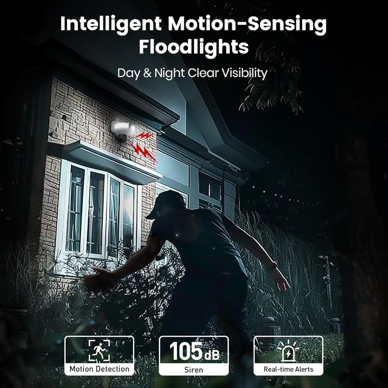 Wired Security Camera: 3K UHD, 360° PTZ, 2600-Lumen Floodlight, Motion Detection gallery