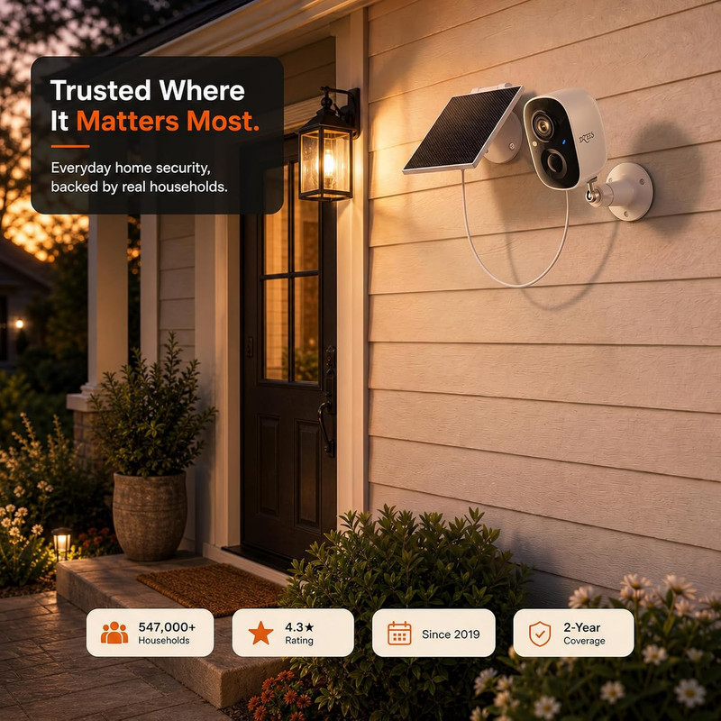 2K Solar-Powered Outdoor Security Camera, Wireless Wifi, Spotlight | Color Night gallery