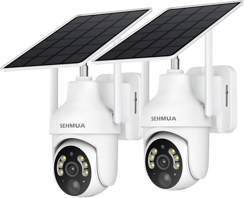 SEHMUA 2K Solar Security Cameras 2 Pack 360 PTZ WiFi