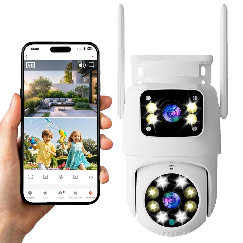 Dual Lens WiFi Security Camera Outdoor 4K 8MP PIR IP65 Weatherproof Surveillance