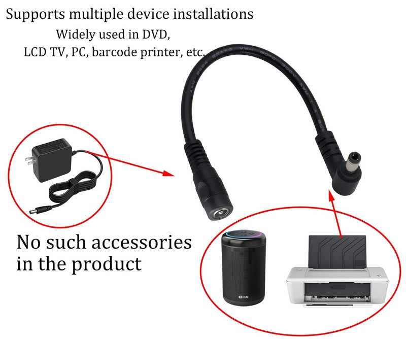 HCFeng DC5.5X 2.1mm Female to DC 5.5X 2.5mm Male Power 6.5 inches, Black gallery