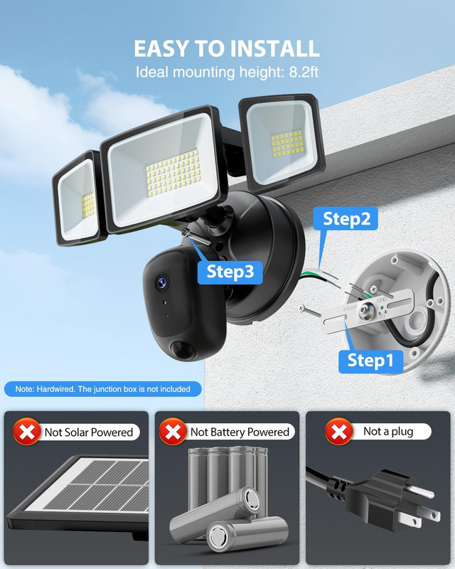 Floodlight Security Camera 6500LM 2K HD Outdoor WiFi Color Night 2Way gallery