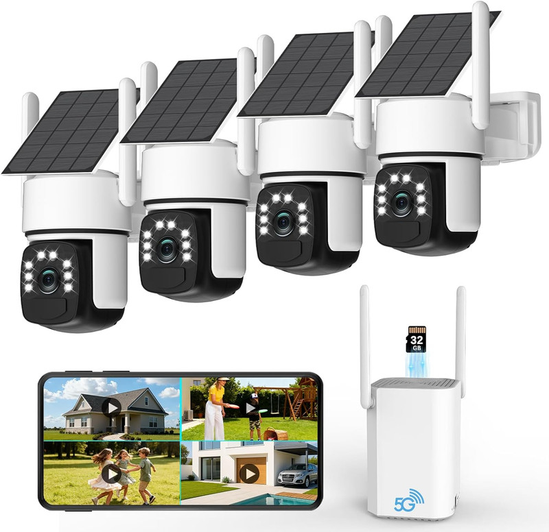 Solar Security Cameras Wireless Outdoor,4 Cam-Kit,Solar-Powered,No Subscription,