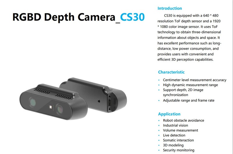 Photorealistic RGB+TOF Depth camera CS30 3D solid state lidar robot vision gallery