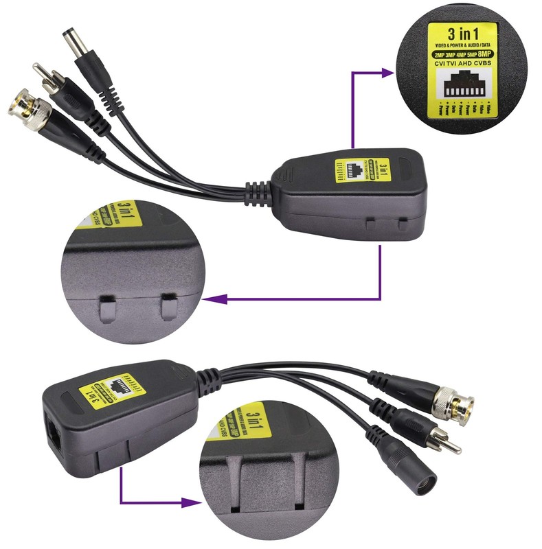 AAOTOKK Passive Video/Audio Power Balun RJ45 to BNC Network 2Pairs gallery