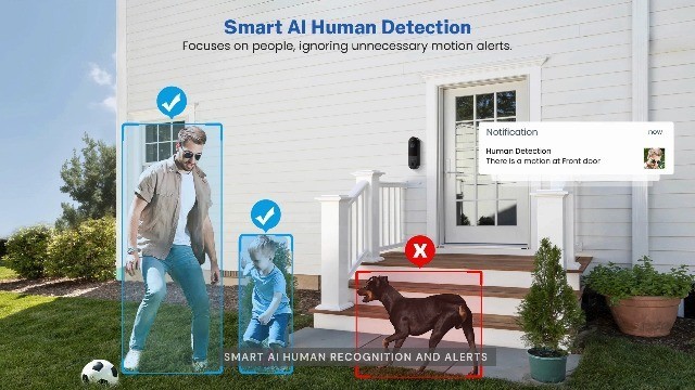 1080p Wireless Doorbell Camera, AI Human Detection, 2-Way Audio, Night Vision, R gallery