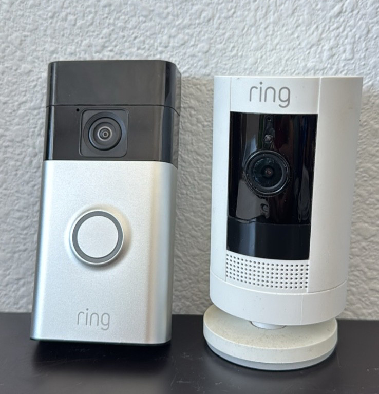 Ring Stick Up Cam and Doorbell Cam Outdoor Wireless Security Camera – White