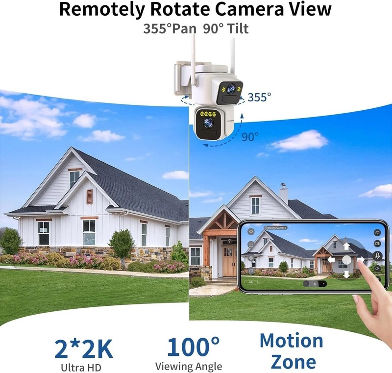 Wireless Solar Security Camera Outdoor Dual Lens PTZ Night Vision Weatherproof gallery