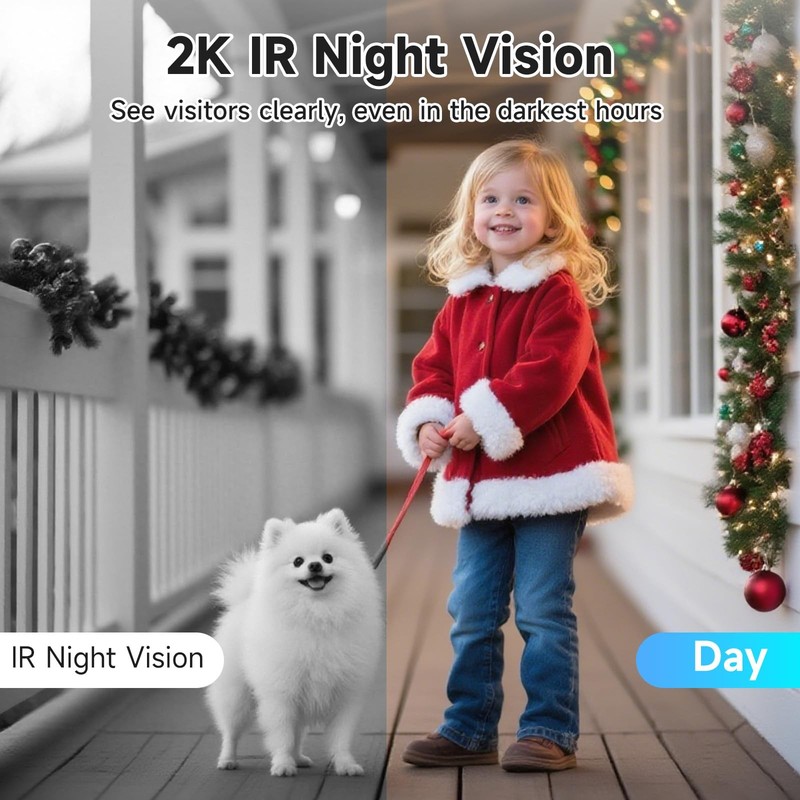 JAIOTlink 2K Dual Lens Video Doorbell Camera Wireless 2.4G/5G WIFI, Black gallery