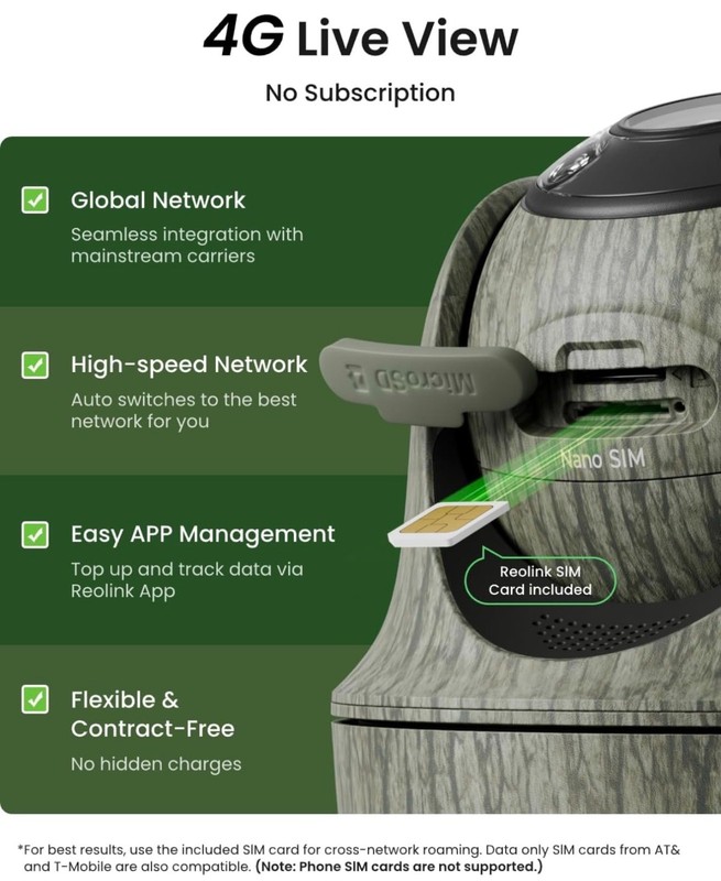 REOLINK 4K Cellular Trail Camera, 3G/4G LTE, 360° 4K HD Full View, 32GB SD+SIM gallery