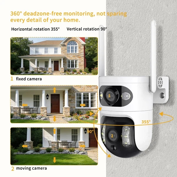 Dual eye gun ball linkage monitoring camera, panoramic+detail dual camera, high gallery