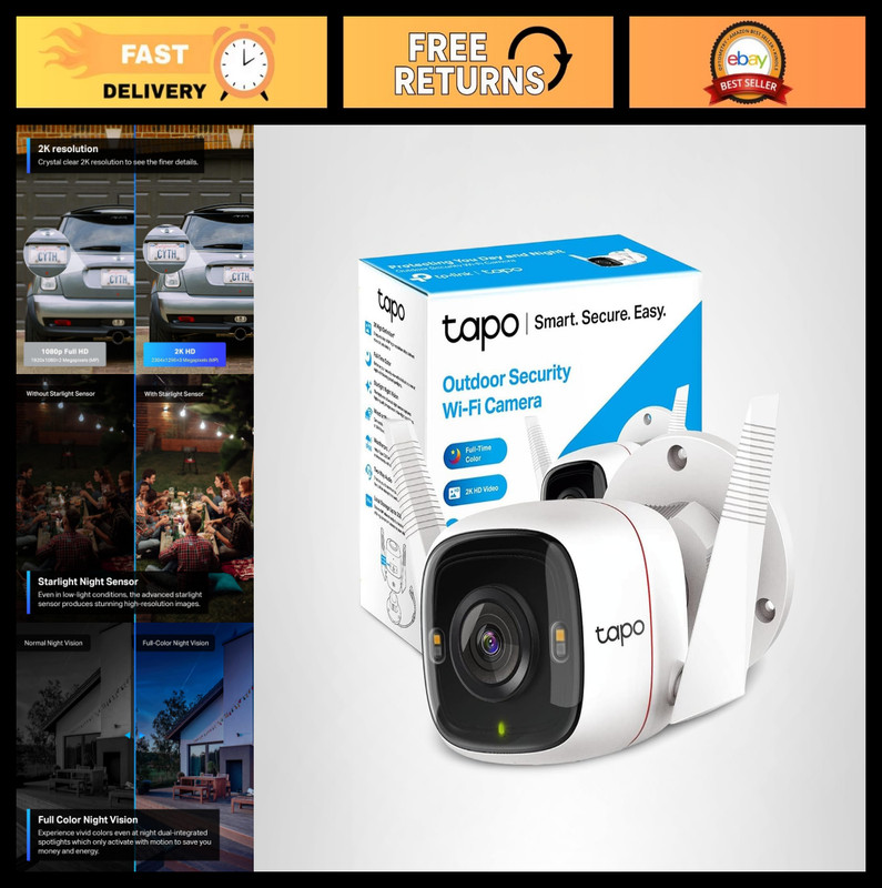 2K+ Outdoor Wired Security Camera – Motion Detection, Night Vision, 24/7 Recordi