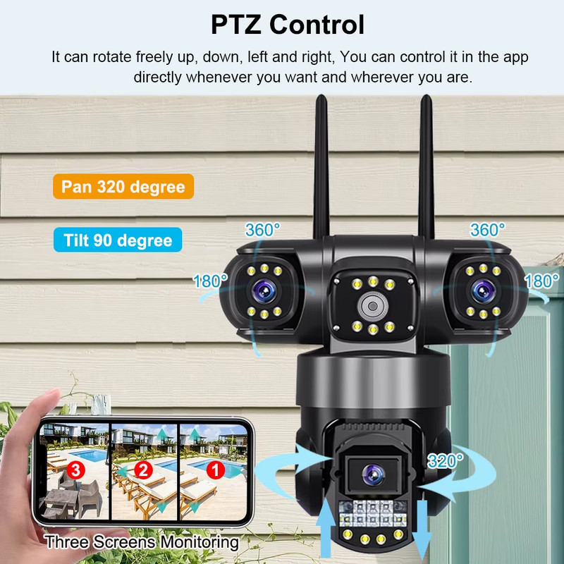Pro Wifi IP Camera Outdoor 12MP 6K Triple Lenses Triple Screens Security Video M gallery