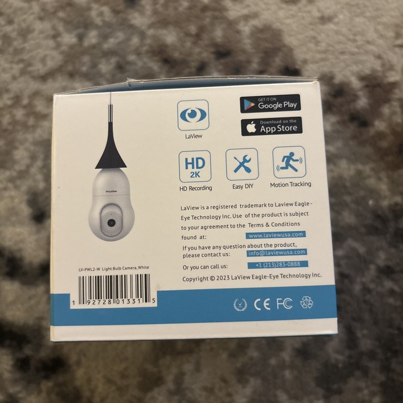 LaView 4MP Bulb Security Camera 2.4GHz, 360° 2K, Motion, Alarm LV-PWL2-W - White gallery