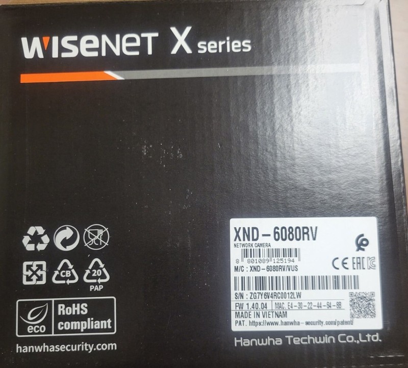 Hanwha Techwin XND-6080RV 2MP Network Dome Camera with Night Vision
