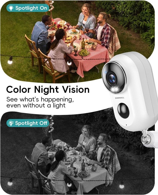 ZUMIMALL Solar Security Camera 2K Wireless Outdoor 2.4GHz WiFi Support Alexa-F5K gallery