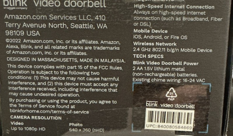 Blink Smart Wifi Video Doorbell Wired/Battery Operated with Sync Module 2 NEW gallery
