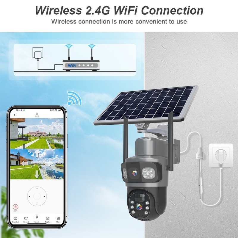 2PCS Solar Power 4MP Wireless Security Camera WIFI 2-Way Audio Dual-Lens PTZ IP gallery