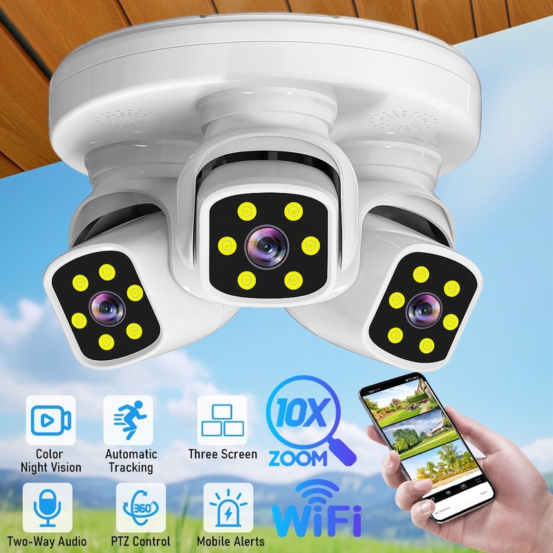 Three Lens Three Screen 6MP WiFi HD IP Camera 10X Zoom Outdoor Security Camera gallery