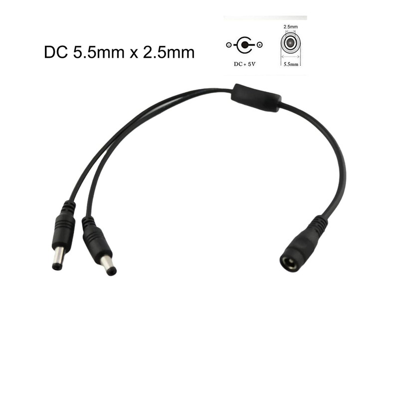 UpperFu 2pcs CCTV DC Power Splitter Cable 5.5mm x 2.5mm Female 1 foot, Black gallery