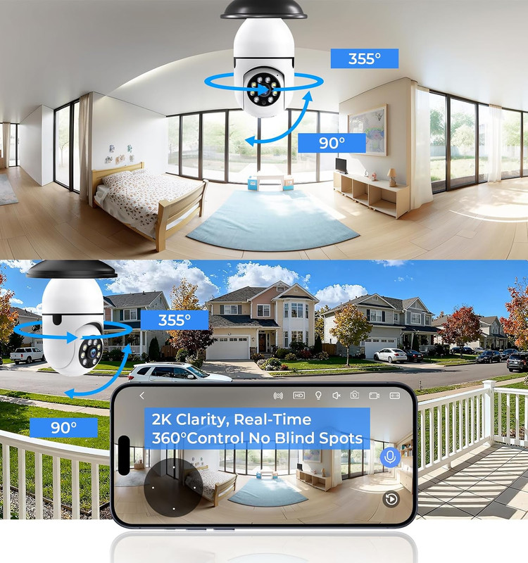 Light Bulb Security Camera, 5G&2.4Ghz 2K Security Cameras Wireless Outdoor 360° gallery