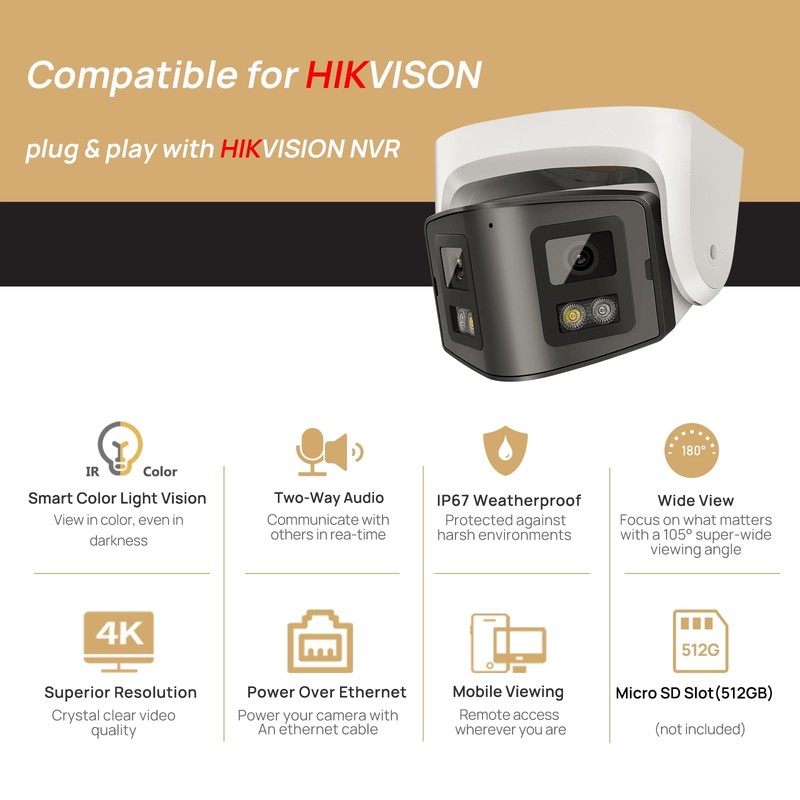 4K Dual-Lens PoE Security Camera with 180° Panoramic View,Outdoor 8MP IP Turr... gallery