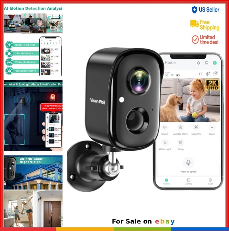 Wireless Outdoor Security Camera 2K Battery Powered AI Motion Detection Color