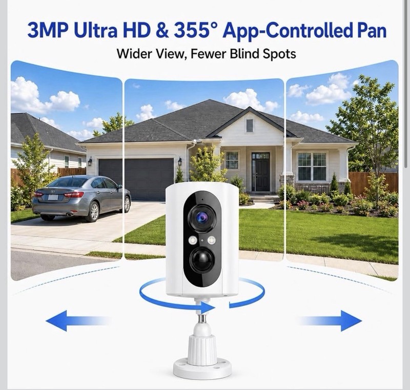 Wireless 3MP Wi-Fi IP Camera 355° Pan/Tilt Night Vision Motion, 128GB gallery
