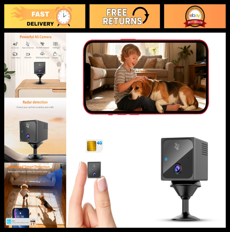 4G LTE Wireless Security Camera, No WiFi, 4K HD Night Vision, 20-Day Battery, AI