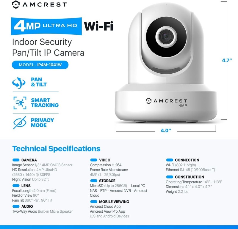 Amcrest 4MP ProHD Indoor WiFi Security IP Camera 30FPS 90° FOV (IP4M-1041W) gallery