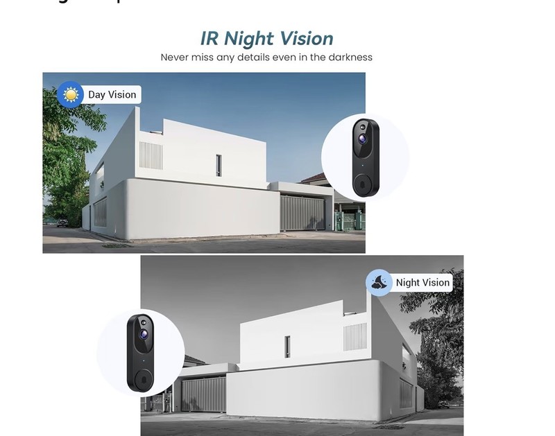 Smart Wi-Fi Doorbell Camera. 2.4GHz, black, night vision, human detection. gallery