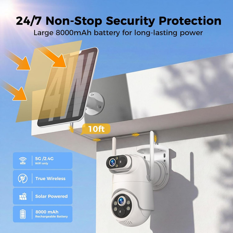 Dual Lens Solar Security Camera Wireless Outdoor – 2.5K HD No Blind Spot with PI gallery