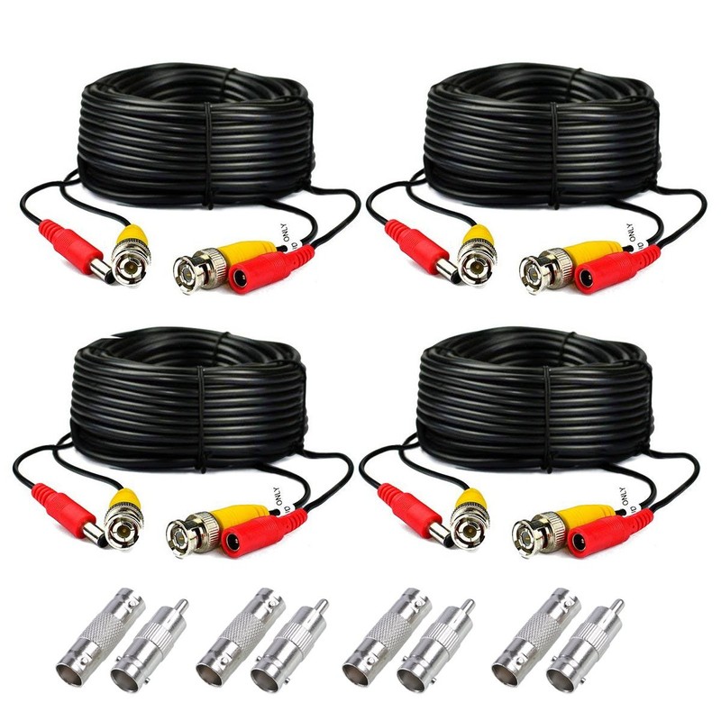 4-Pack 125ft Black Pre-Made All-in-One BNC Male to Video and Power...
