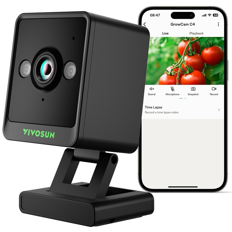 VIVOSUN GrowCam C4 2K QHD Smart WiFi Camera Plant Monitor Timelapse Night Vision
