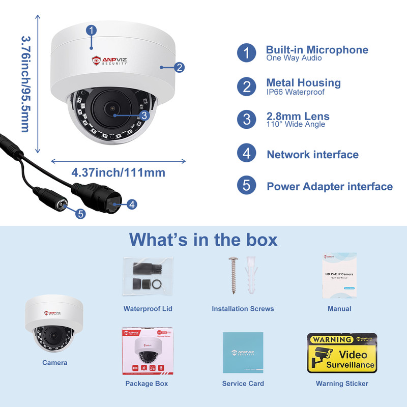 Anpviz 4MP 5MP 8MP w/Audio PoE IP Dome Security Camera Outdoor Metal Housing gallery
