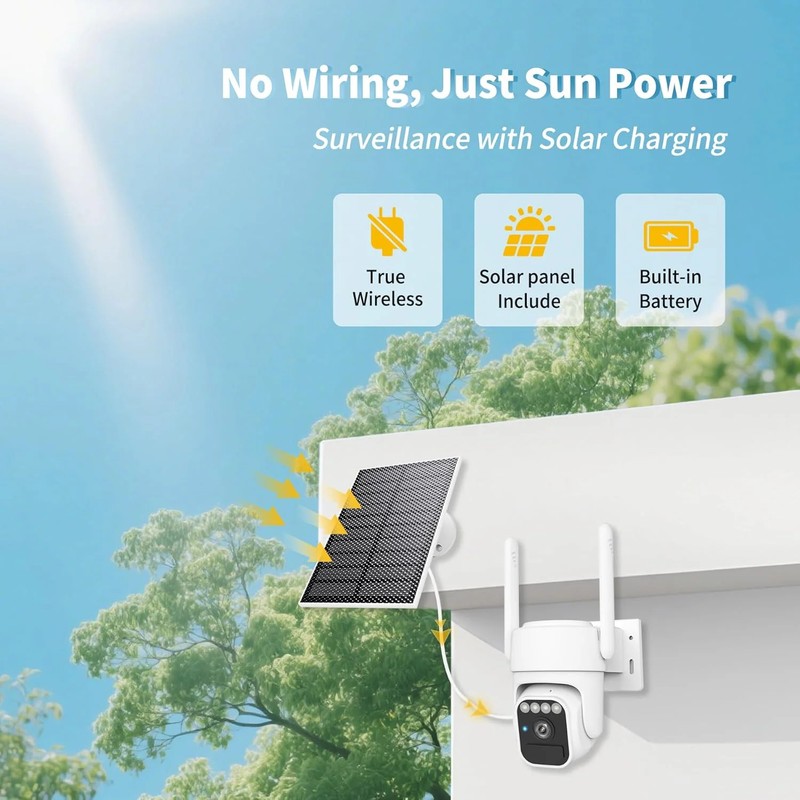 Solar Powered Security Camera, 360° Wireless Outdoor Camera,Motion Tracking, AI gallery