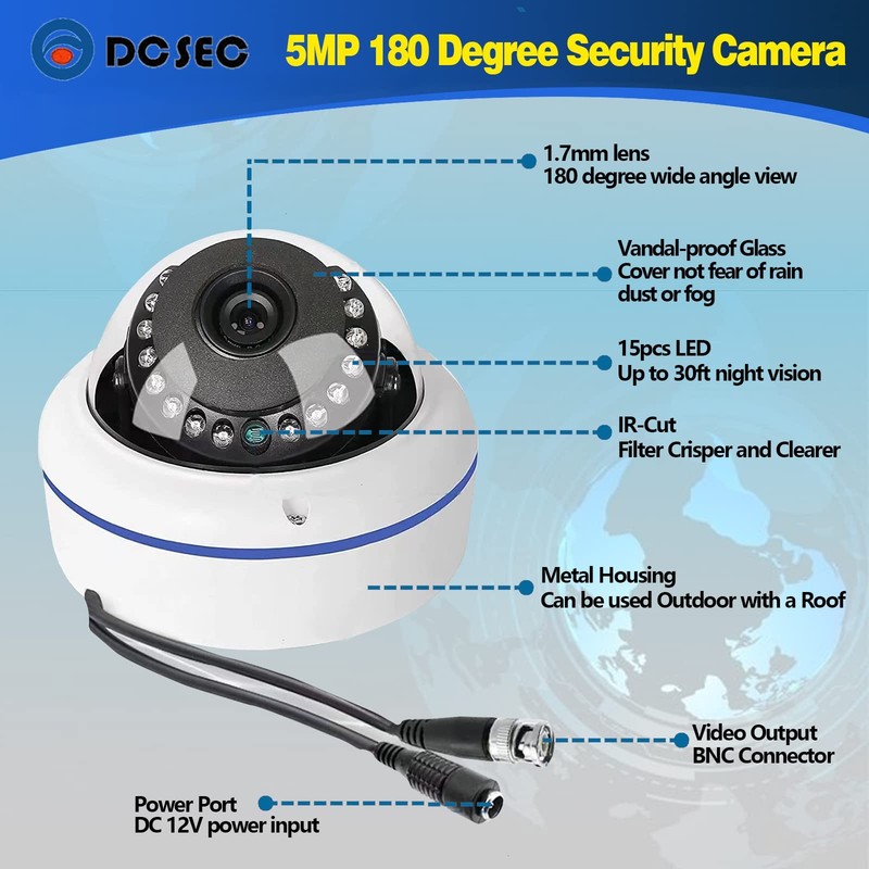 5MP 4MP 180 Degree Wide Angle Dome Security Camera HD-TVI/CVI/AHD/960H Analog... gallery