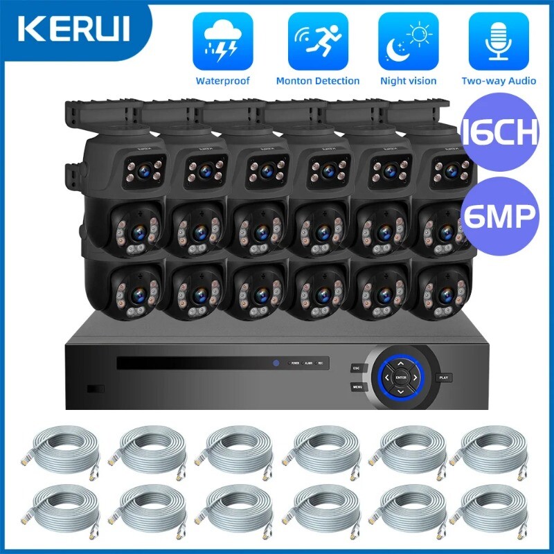 6MP POE Surveillance System Dual Lens PTZ Security Camera 16CH NVR Surveillance gallery
