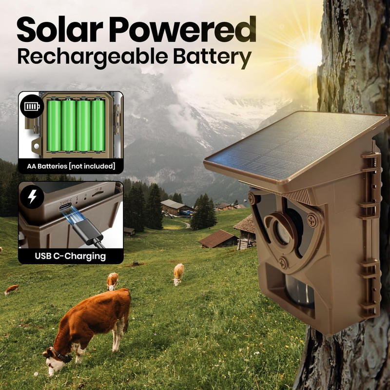 Solar Trail Camera Hunting Camera Game Surveillance 4k 64MP Video 2” TFT gallery