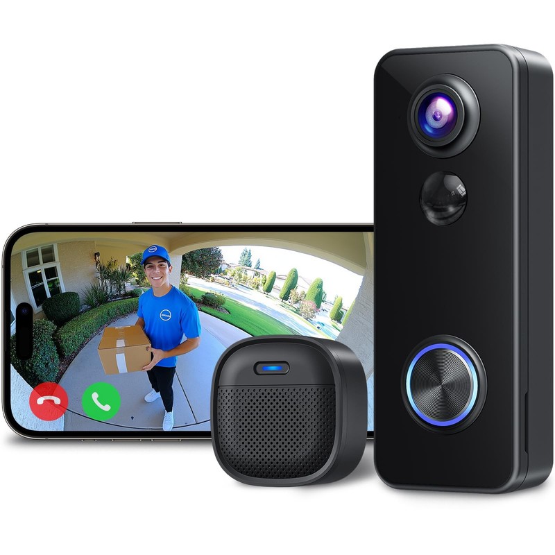 Battery Doorbell, 180° Head-to-Toe Video, Live View with Two-Way Talk, No Mon…