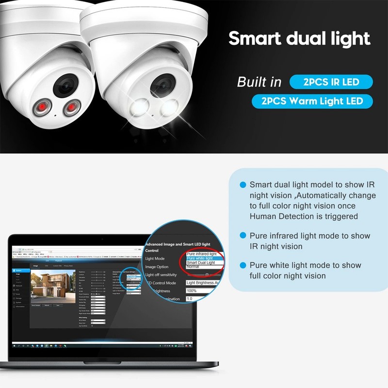 Vikylin 8MP 4K Wired POE IP Camera IR+Full Color Dual Light IP67 CCTV Turret MIC gallery