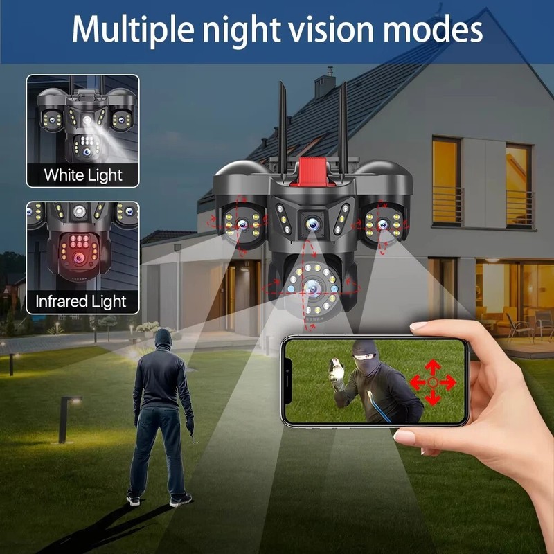5MP WiFi Camera UHD IPC Outdoor 4 Lens Four Screens PTZ Camera Security Cam CCTV gallery