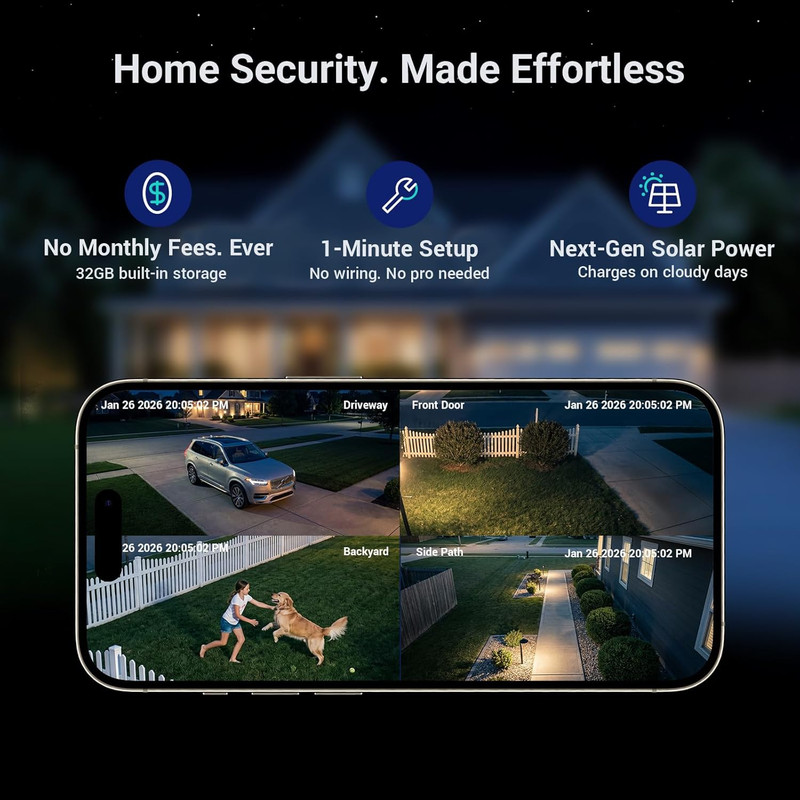 Solar Security Cameras Wireless Outdoor, 4-Cam-Kit, 2K Home Security Camera Syst gallery
