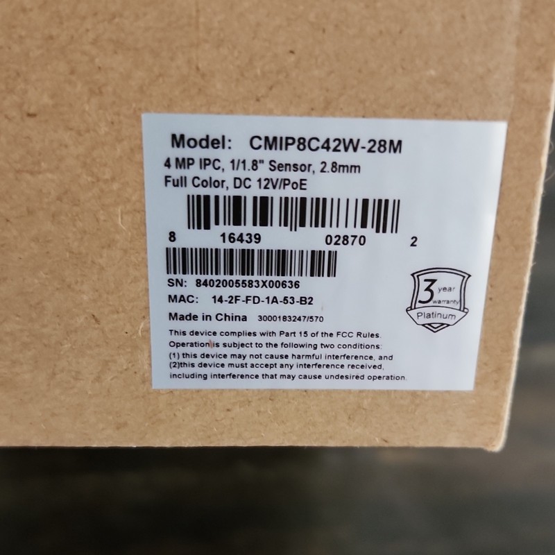 LTS CMIP8C42W-28M 4MP 2.8mm Full Color IP Camera PoE 12V White