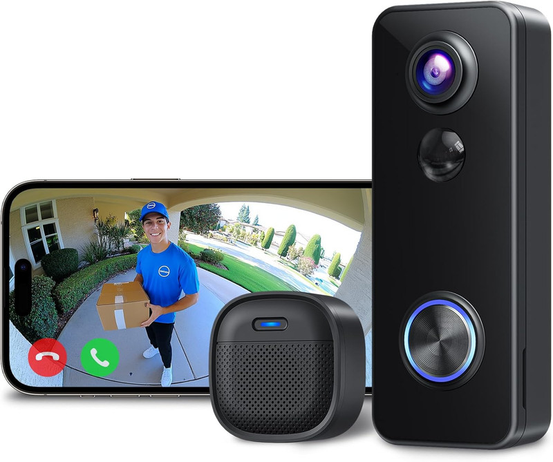 XTU Battery Doorbell, 180° Head-to-Toe Video, Live View with Two-Way Talk, No Mo