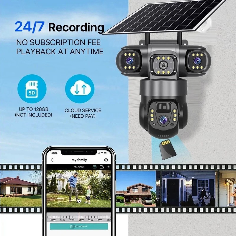 4G SIM 16MP 4 Lens Solar Battery Powered Home Security Camera Outdoor Pan/Tilt gallery