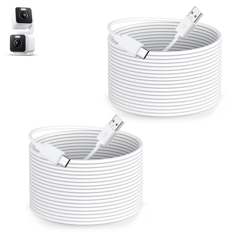 2Pack 16FT Power Cable For WYZE Duo Cam Pan & Cam Pan v4 Long USB C Cord