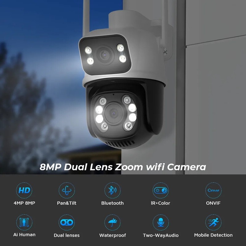 BESDER 8MP PTZ Wifi Outdoor Camera Night Vision Dual Screen 4MP Human Detection gallery