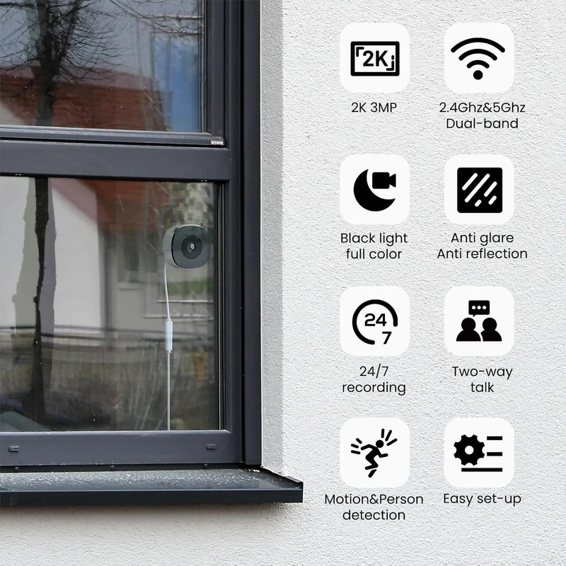 2K No Drill Window Camera-2 Pack 2.4Ghz & 5Ghz WiFi Dome Cameras for Home Sec... gallery